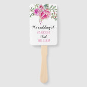 Roze waterverf bloemen typografie bruiloft program handwaaier (Voorkant)