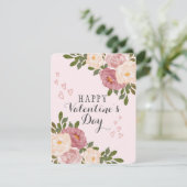 Roze Waterverf Bloemen Valentijn's Day Feestdagenkaart (Staand voorkant)