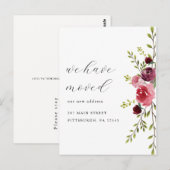 Roze Waterverf Bloemen Verandering van Adres Verhu Briefkaart (Voorkant / Achterkant)
