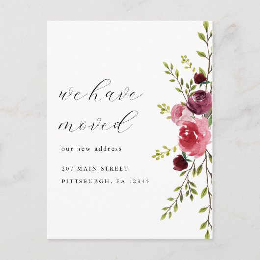 Roze Waterverf Bloemen Verandering van Adres Verhu Briefkaart (Voorkant)
