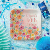 Roze Waterverf Bloemen Verjaardag Papieren Bordje (Feest)