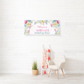 Roze Waterverf Bloemen Verjaardag Spandoek (Insitu)