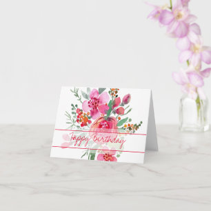 Roze waterverf bloemen verjaardagskaart kaart