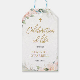 Roze Waterverf Bloemen Viering van het Leven Cadeaulabel