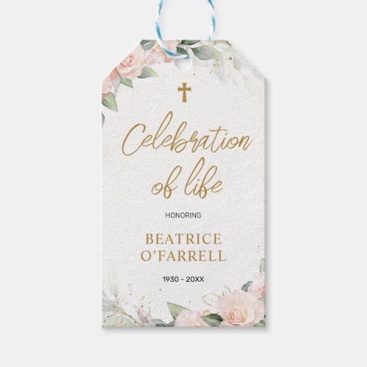 Roze Waterverf Bloemen Viering van het Leven Cadeaulabel (Voorkant)