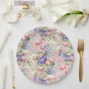 Roze Waterverf Bloemen Vintage Papieren Bordje