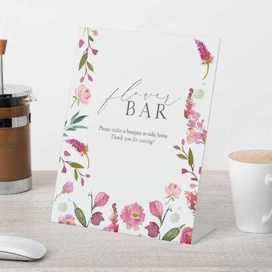 Roze Waterverf Bloemen Vrijgezellenfeest Bloemenre Reclamebord Met Voetstuk (Insitu)