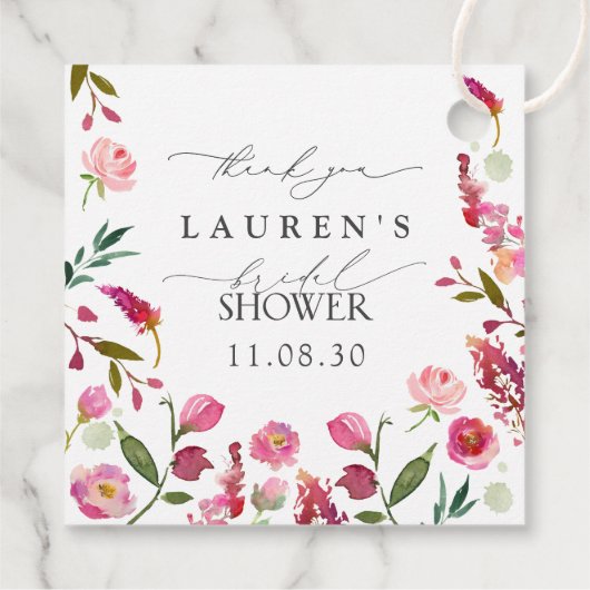 Roze Waterverf Bloemen Vrijgezellenfeest Dank u Bedankjes Labels (Achterkant)