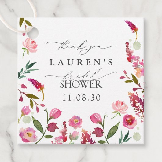 Roze Waterverf Bloemen Vrijgezellenfeest Dank u Bedankjes Labels (Voorkant)