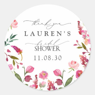 Roze Waterverf Bloemen Vrijgezellenfeest Dank u Ronde Sticker