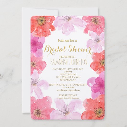  Roze Waterverf Bloemen Vrijgezellenfeest Kaart (Voorkant)