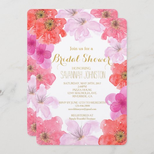 Roze Waterverf Bloemen Vrijgezellenfeest Kaart (Voorkant / Achterkant)