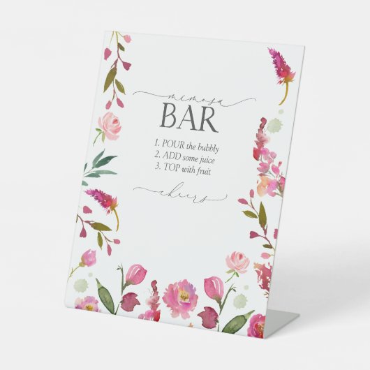 Roze Waterverf Bloemen Vrijgezellenfeest Mimosa Ba Reclamebord Met Voetstuk (Voorkant)