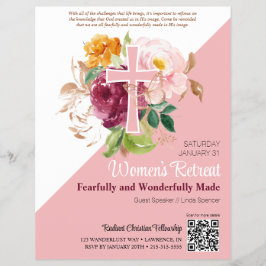 Roze Waterverf Bloemen Vrouwen Kerk Retreat Flyer