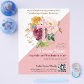 Roze Waterverf Bloemen Vrouwen Kerk Retreat Flyer (Enkel)