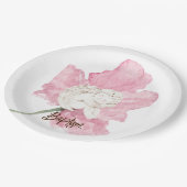 Roze Waterverf Bloemen Wit Kind Engel Doop Papieren Bordje (Gekanteld)