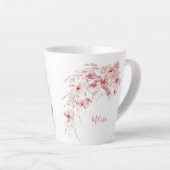 Roze Waterverf Bloemen Wit Monogram Latte Mok (Rechterhoek)