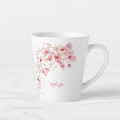 Roze Waterverf Bloemen Wit Monogram Latte Mok (Rechts)