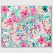 Roze Waterverf Bloemen Wrapping Papier (Vlak)