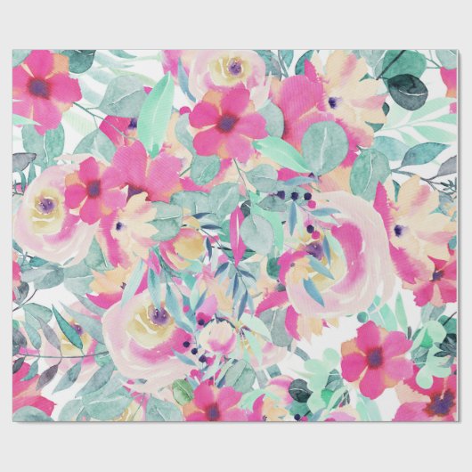 Roze Waterverf Bloemen Wrapping Papier (Vlak)