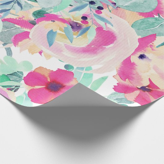 Roze Waterverf Bloemen Wrapping Papier (Hoek)