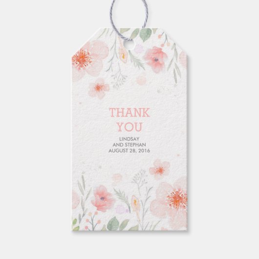 Roze Waterverf Bloemen Zomer Meadow Bruiloft Cadeaulabel (Voorkant)