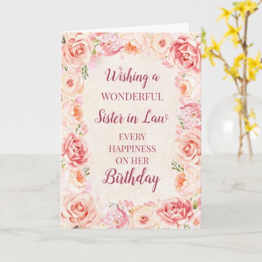 Roze Waterverf Bloemen Zuster in Recht Verjaardag Kaart (Gele Bloem)