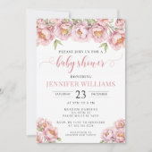 Roze waterverf bloemenbaby meisje doucheuitnodigin kaart (Voorkant)