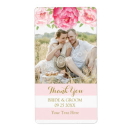 Roze Waterverf bloemenblush foto trouwlabels Etiket