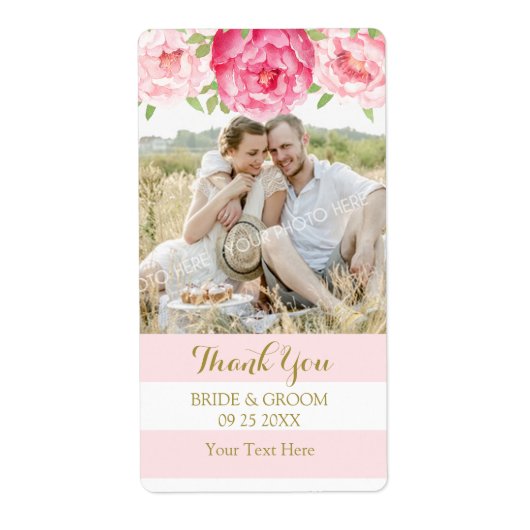 Roze Waterverf bloemenblush foto trouwlabels Etiket (Voorkant)