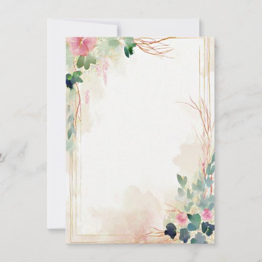 Roze waterverf bloemenbruiloft blanco lijst kaart (Voorkant)
