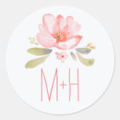 Roze Waterverf bloemenbruiloft Ronde Sticker (Voorkant)