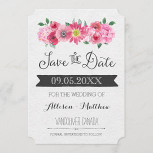 Roze Waterverf Bloemenbruiloft Save the Date Kaart