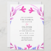 Roze Waterverf Bloemenbruiloft Uitnodigingen (Voorkant)