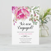 Roze waterverf bloemenbruiloft verlovingsfeest kaart (Staand voorkant)