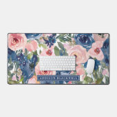 Roze Waterverf Bloemenbureau Mat en aangepaste naa (Keyboard & Muis)