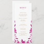 Roze Waterverf bloemenChinoiserie Bruiloft menu (Voorkant / Achterkant)