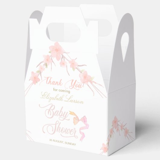 Roze Waterverf bloemenelegant Baby shower Bedankdoosjes (Geopend)