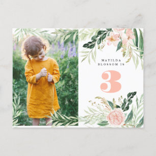 Roze waterverf bloemenfoto verjaardagsuitnodiging feestdagenkaart