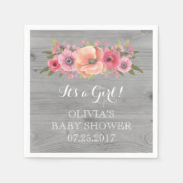 Roze  Waterverf Bloemenhout Baby shower Servet
