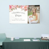 Roze Waterverf Bloemenkalligrafie Afstuderen Spandoek (Beurs)