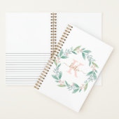 Roze waterverf bloemenkrans met monogram notitieboek (Binnen)