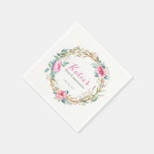 Roze Waterverf Bloemenkrans Party servetten (Hoek)