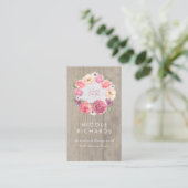 Roze Waterverf Bloemenkrans Rustiek Hout en Kant Visitekaartje (Staand voorkant)
