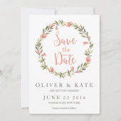 Roze Waterverf bloemenkrans Save the Date (Voorkant)