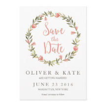 Roze Waterverf bloemenkrans Save the Date