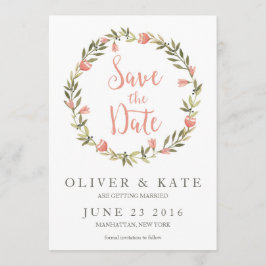 Roze Waterverf bloemenkrans Save the Date