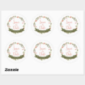 Roze Waterverf bloemenkrans Save the Date Ronde Sticker (Vel)