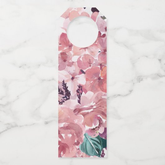  Roze Waterverf Bloemenmarmer Dank u Flessenhanger (Achterkant)