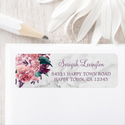  roze Waterverf bloemenmarmer Etiket (Insitu)